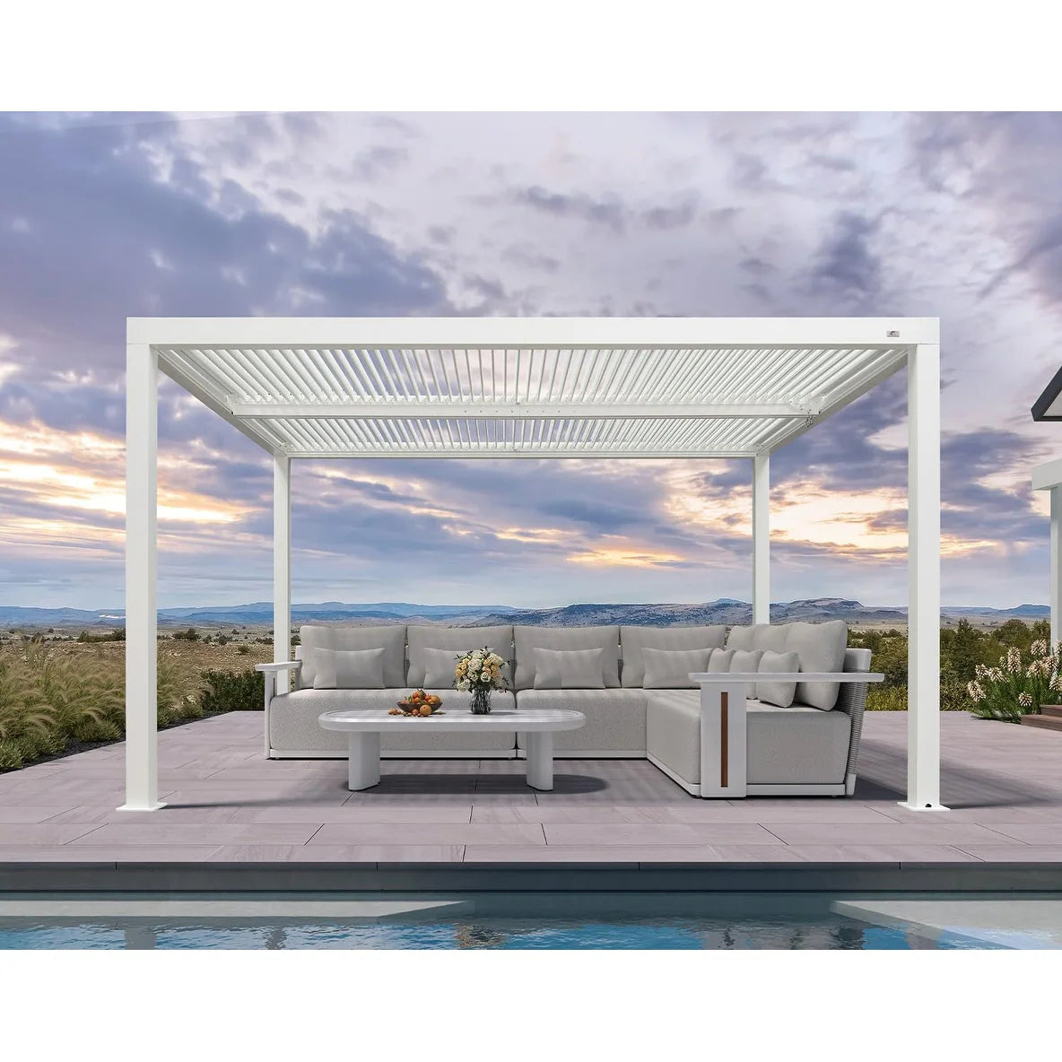 Louvered Pergola Modern White Pergola with Adjustable Roof for Deck Backyard Garden