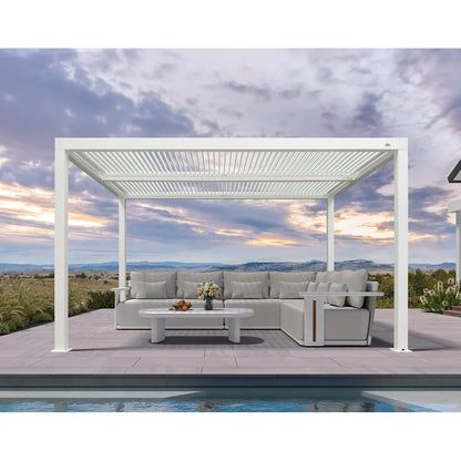 Louvered Pergola Modern White Pergola with Adjustable Roof for Deck Backyard Garden