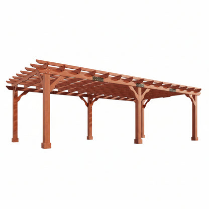 12X24 FT Premium Cedar Wood Pergola with Trellis Roof & Stakes | Outdoor Pergola Kit with Weather-Resistant Support, Backyard Gazebo for Patio, Garden & Events, Reddish-Brown