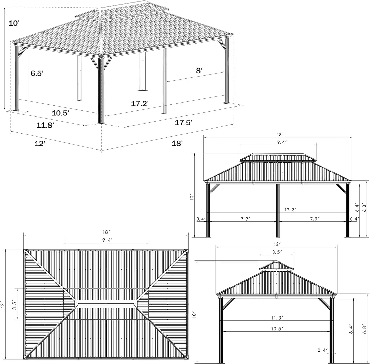 18-Ft X 12-Ft Apollo Brown Gazebo with Hardtop Roof (Screen Included)