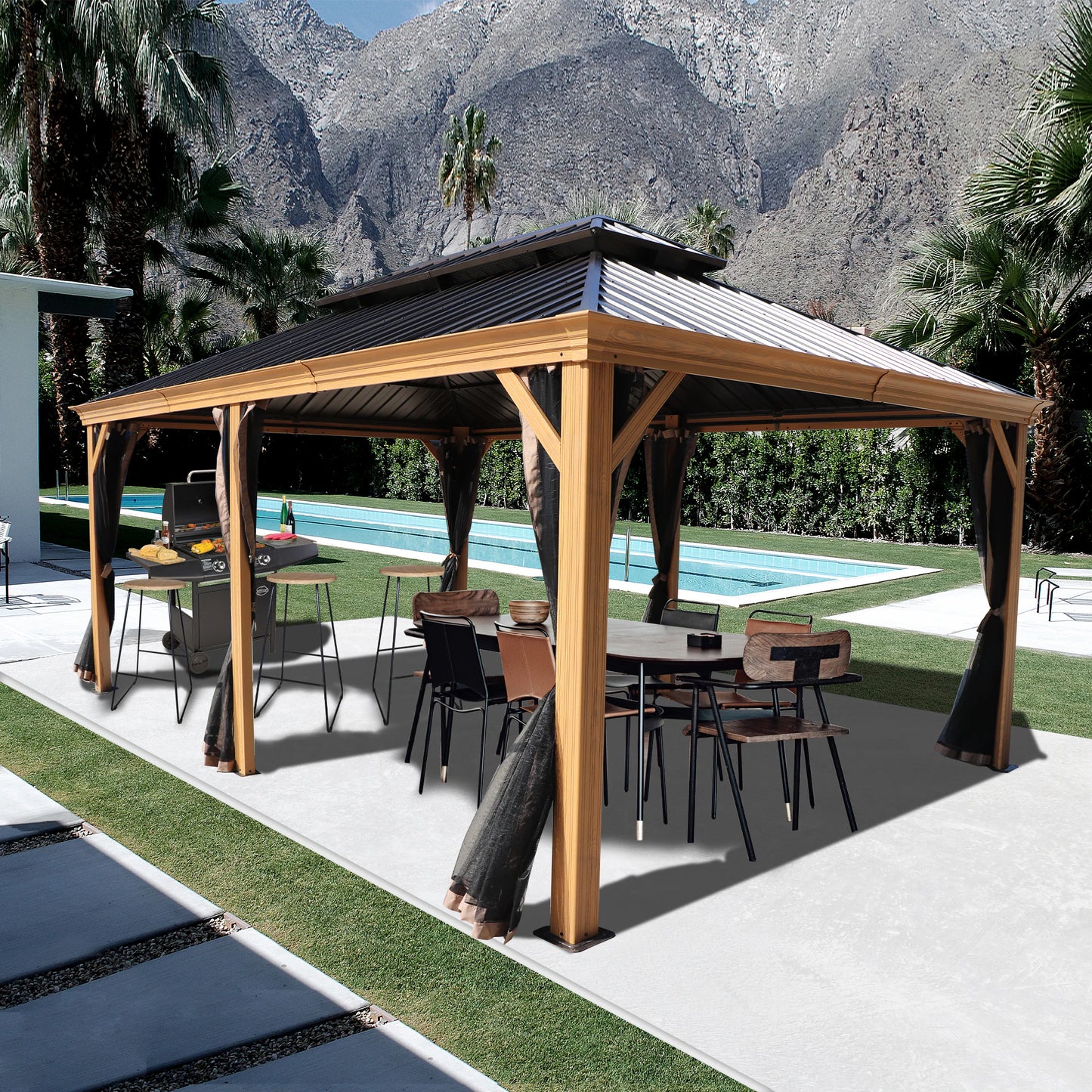 18-Ft X 12-Ft Apollo Brown Gazebo with Hardtop Roof (Screen Included)