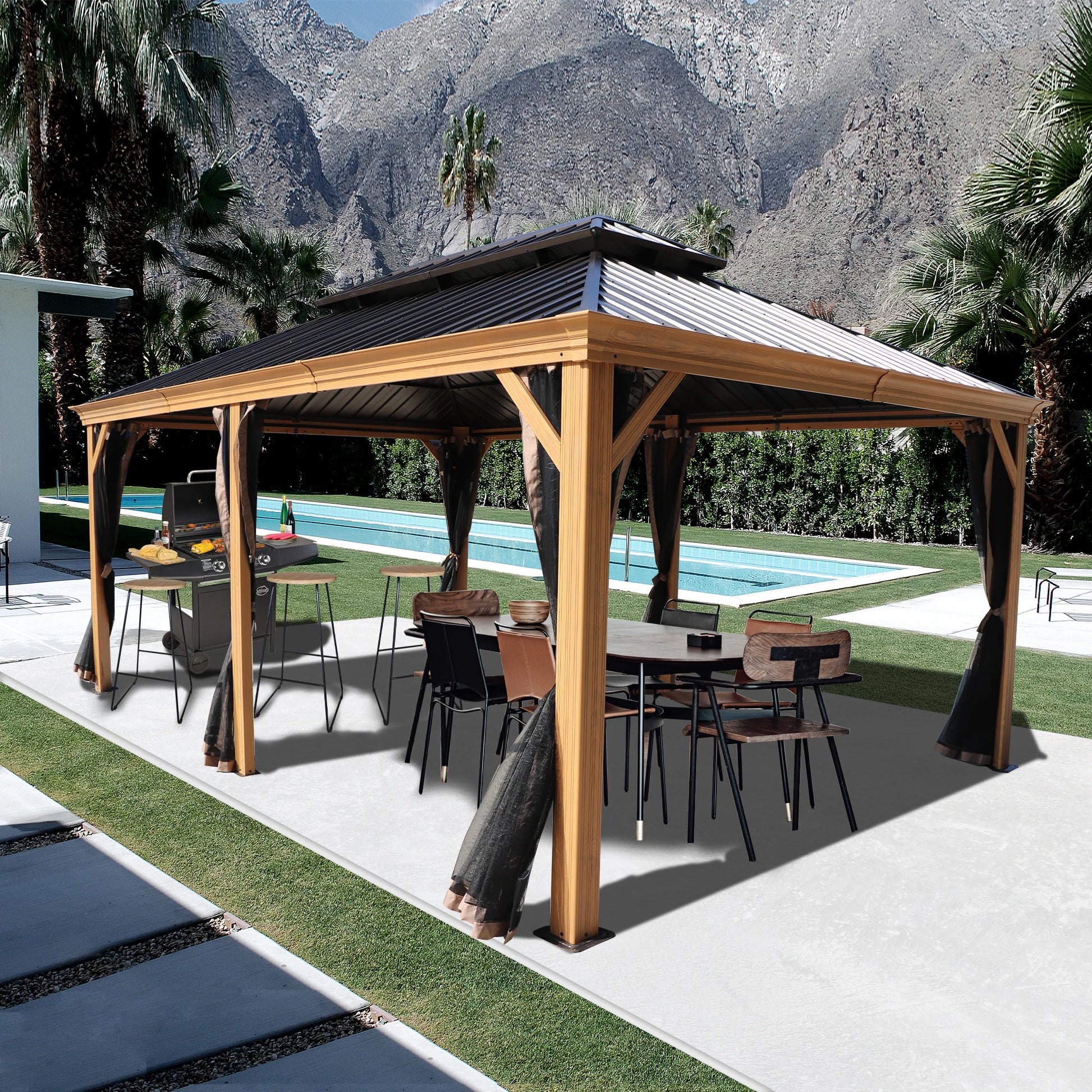 18-Ft X 12-Ft Apollo Brown Gazebo with Hardtop Roof (Screen Included)