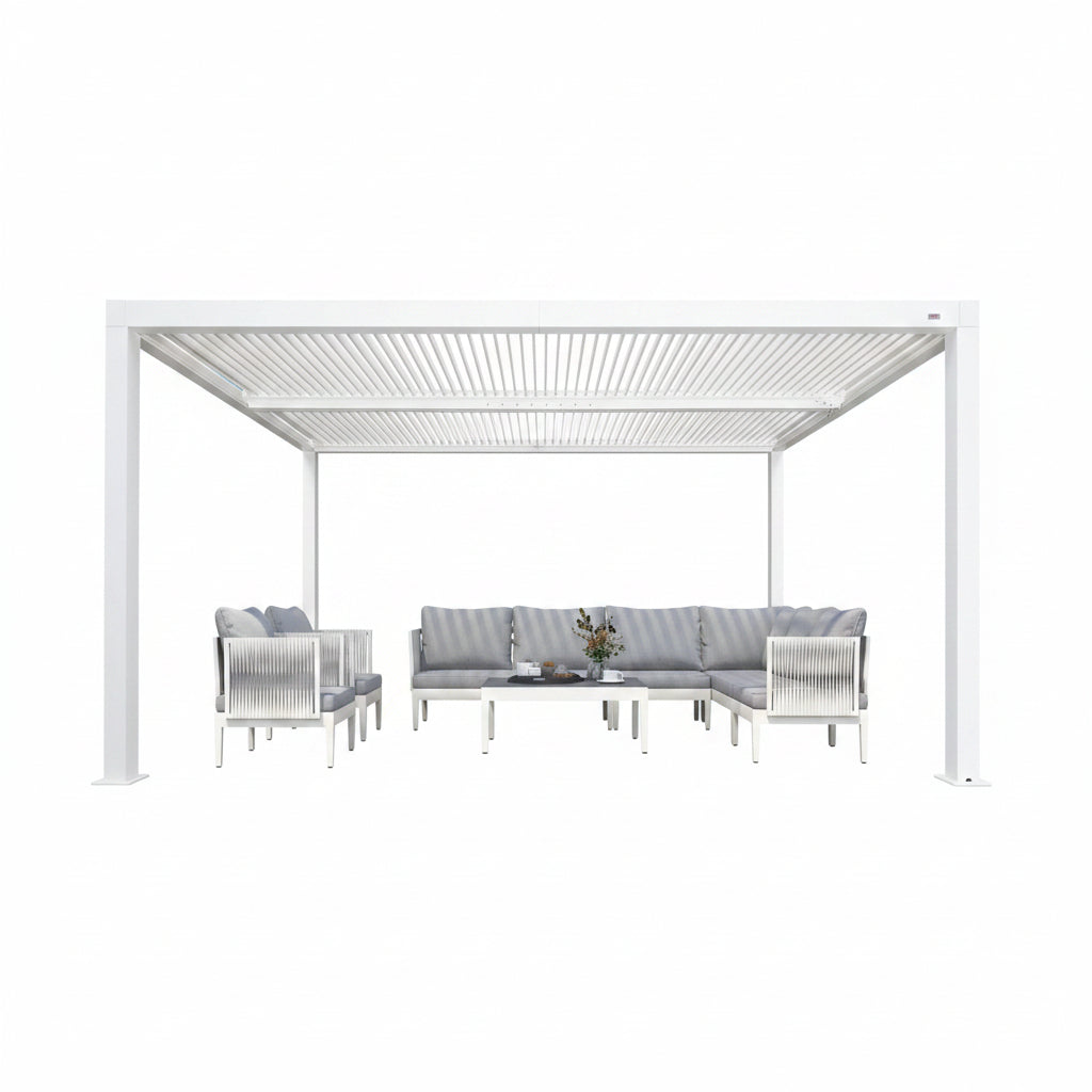 Louvered Pergola Modern White Pergola with Adjustable Roof for Deck Backyard Garden