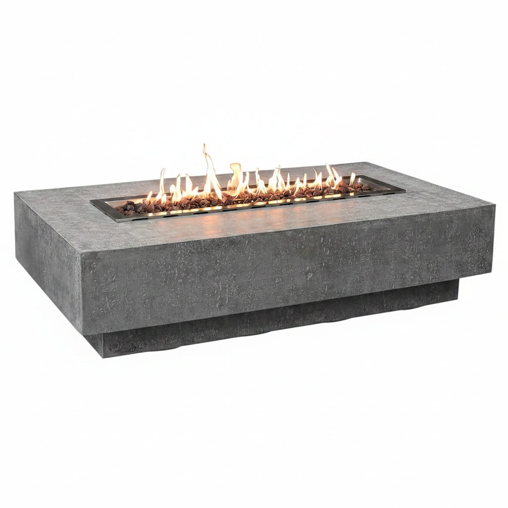 Hampton Fire Table Outdoor Fire Pit 56" X 32" Cast Concrete Firepit Includes Lava Rocks 45,000 Btus Outdoor Fireplace for Patio Furniture Set, Deck, Porch, Outdoor Heater - Liquid Propane