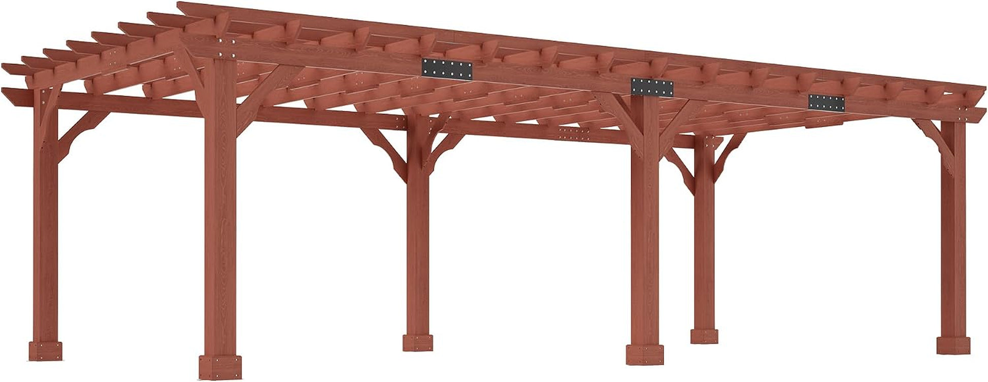 12X24 FT Premium Cedar Wood Pergola with Trellis Roof & Stakes | Outdoor Pergola Kit with Weather-Resistant Support, Backyard Gazebo for Patio, Garden & Events, Reddish-Brown