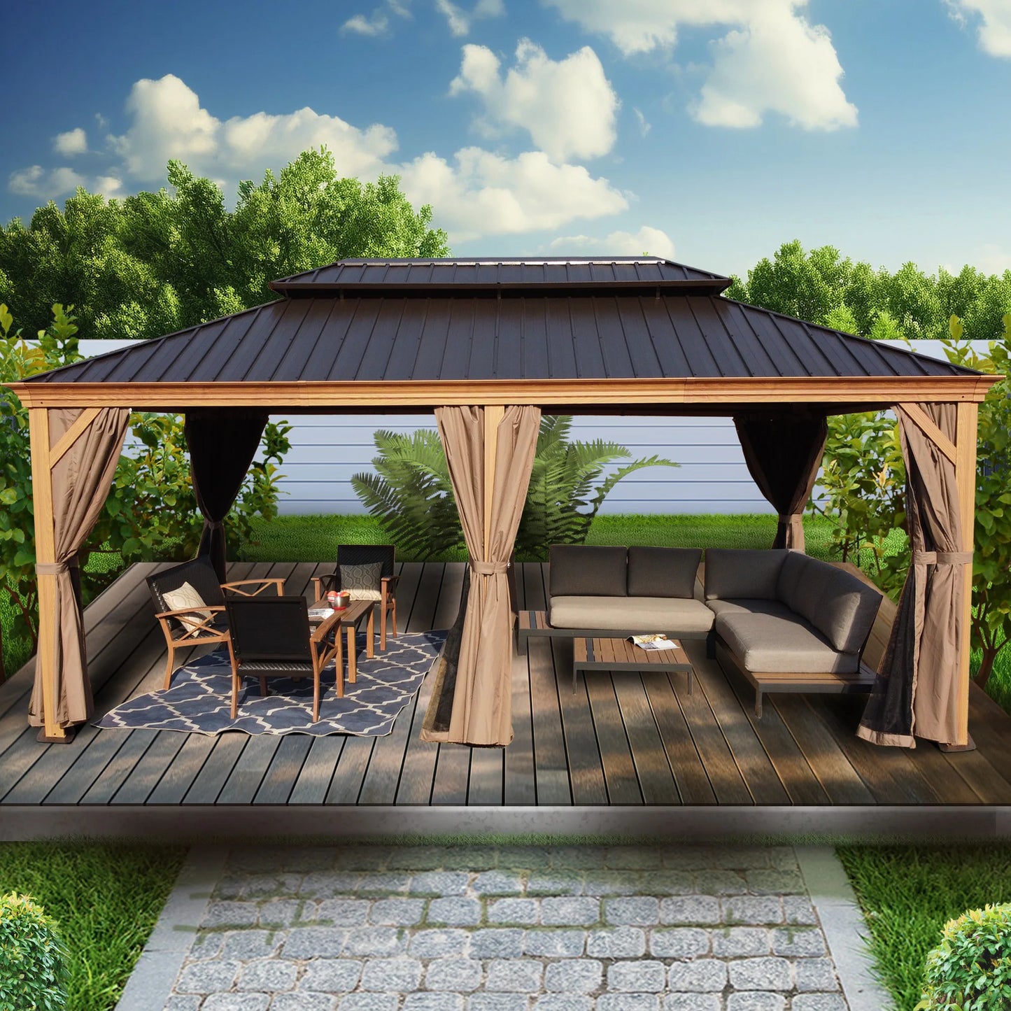 18-Ft X 12-Ft Apollo Brown Gazebo with Hardtop Roof (Screen Included)