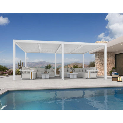 Louvered Pergola Modern White Pergola with Adjustable Roof for Deck Backyard Garden
