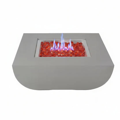 Westport 34 In. X 14 In. Grey round Concrete Propane Pit Table with Electronic Ignition Cover and Lava Rock